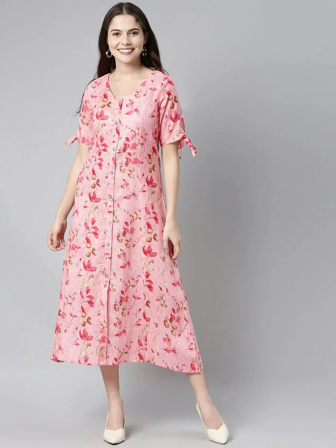 Pink & Brown Printed A-Line Dress | Indian Cotton Dresses Pink & Brown Printed A-Line Dress | Indian Cotton Dresses