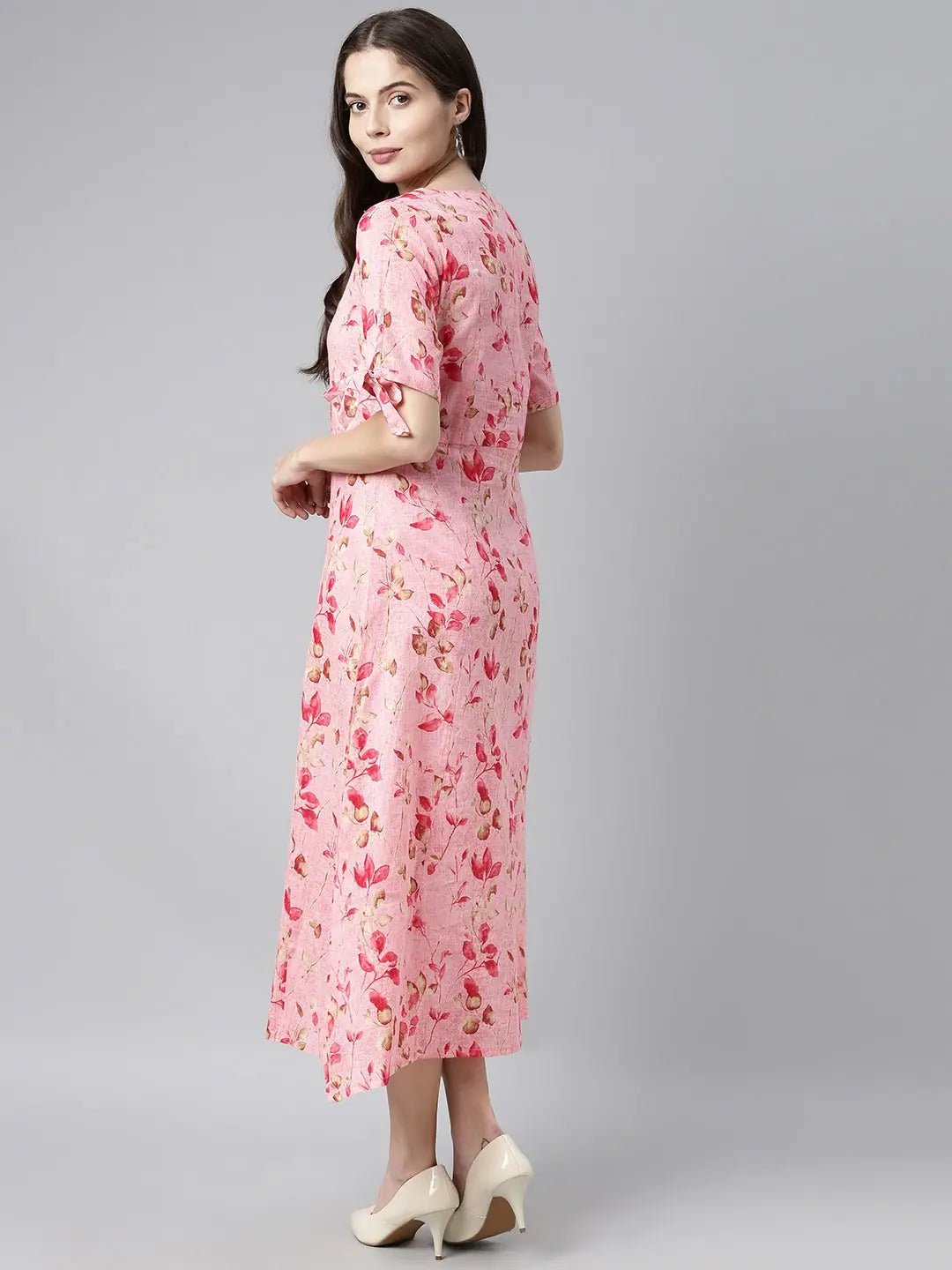 Pink & Brown Printed A-Line Dress | Indian Cotton Dresses Pink & Brown Printed A-Line Dress | Indian Cotton Dresses