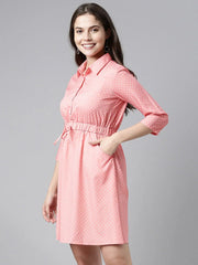Pink Crepe Polka Dot Mini Dress