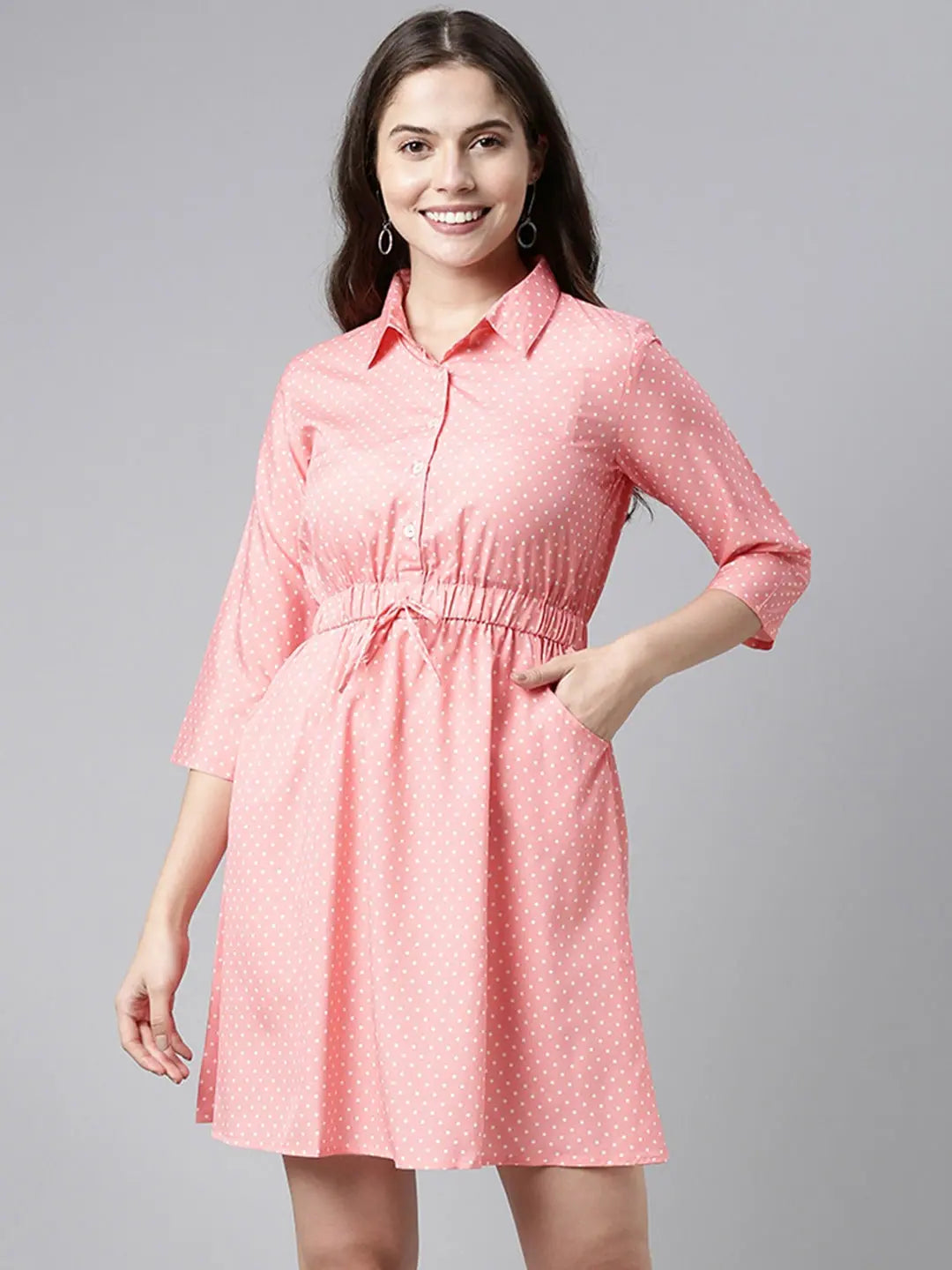 Pink Polka Dot Mini Dress | Indian Dresses Online