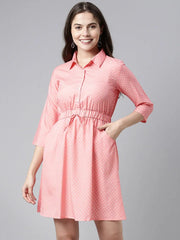 Pink Crepe Polka Dot Mini Dress