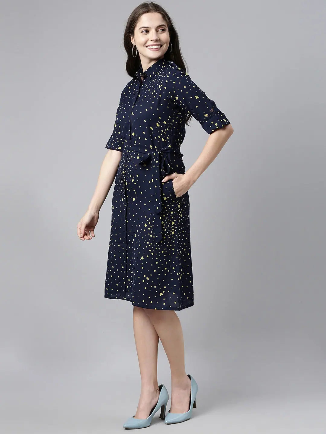 Navy Geometric Sheath Dress - Online Indian Dresses with Belt