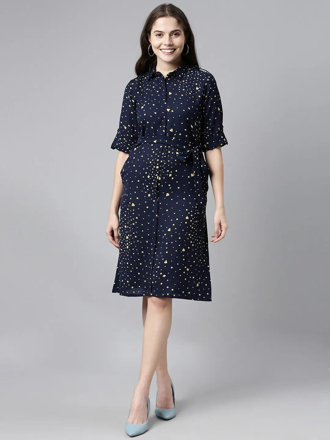 Navy Geometric Sheath Dress - Online Indian Dresses with Belt