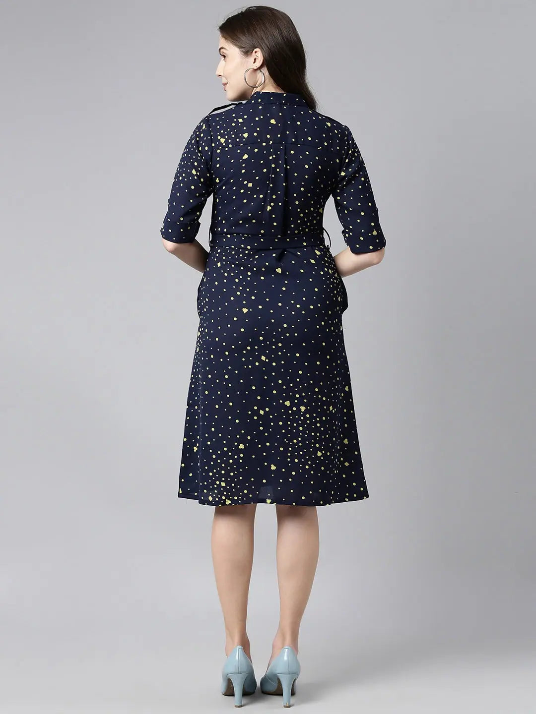 Navy Geometric Sheath Dress - Online Indian Dresses with Belt