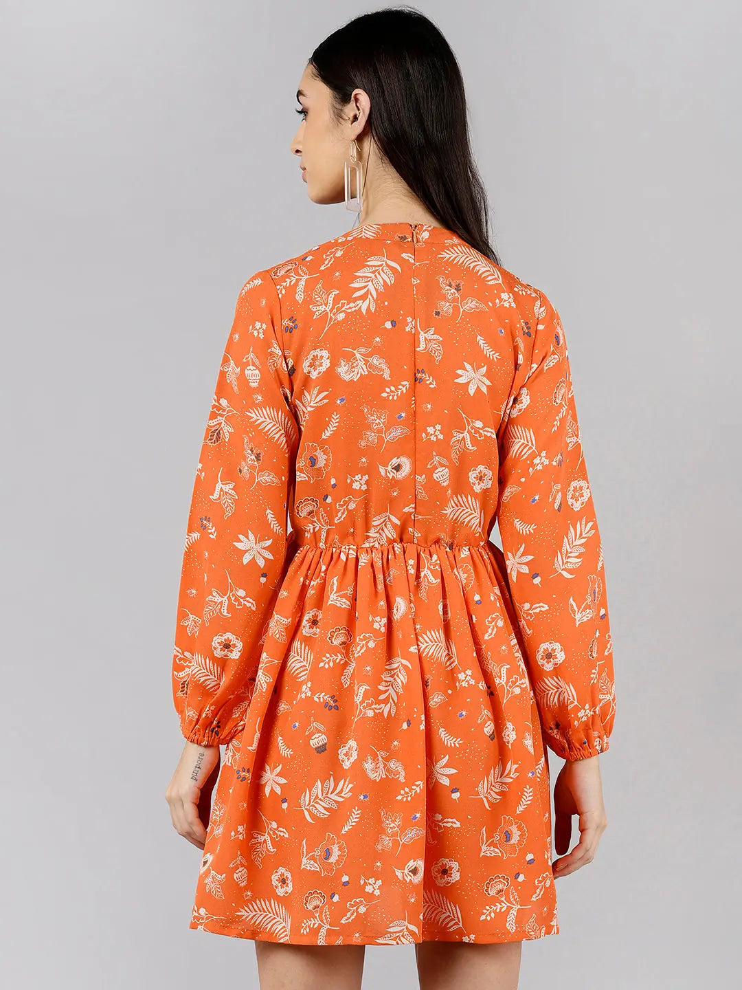 Orange Floral Printed Dress | Indian Dresses Online - DesiQlo