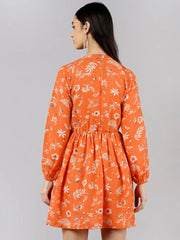 Women Orange Floral Printed Dress
