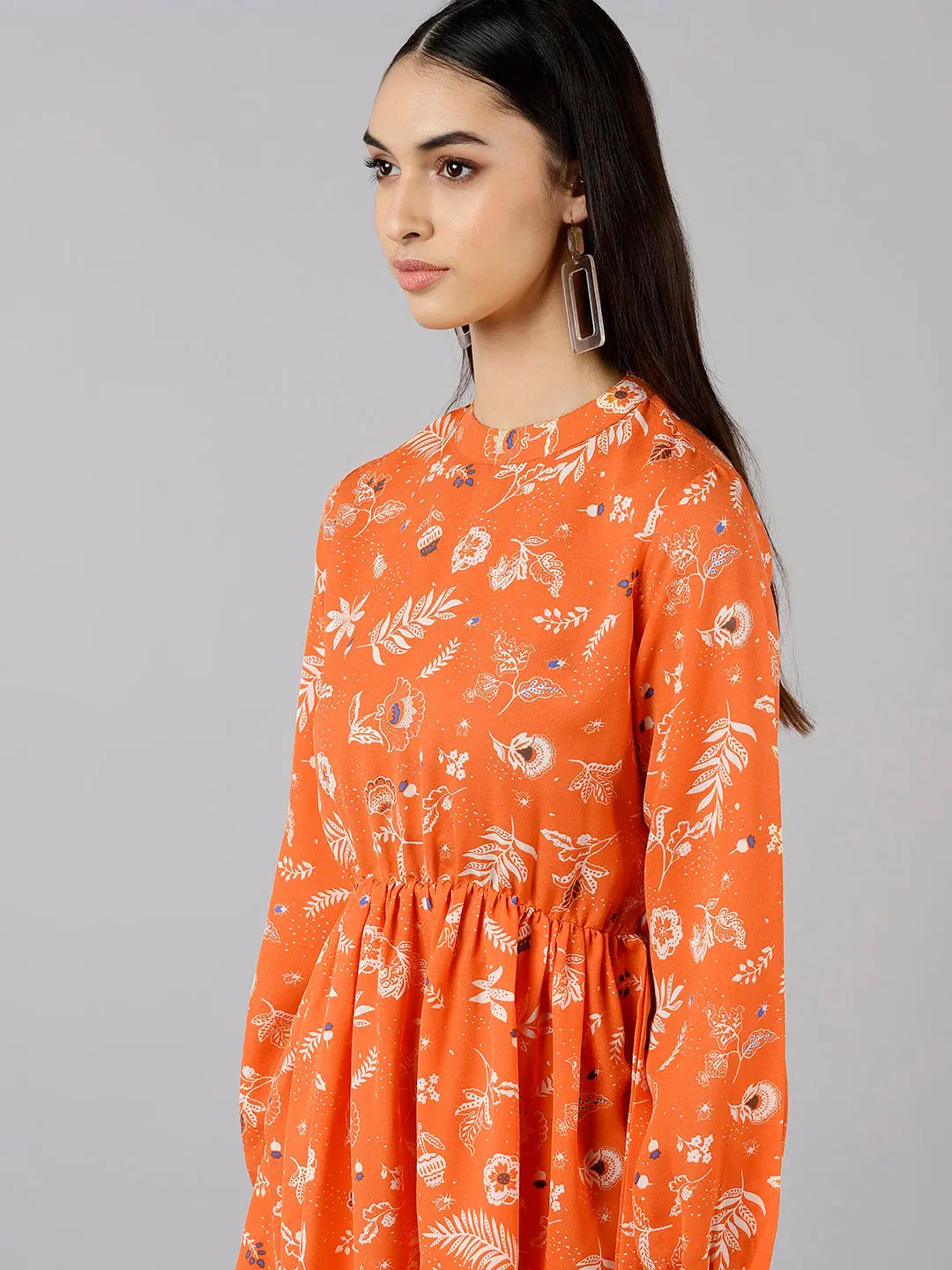 Orange Floral Printed Dress | Indian Dresses Online - DesiQlo