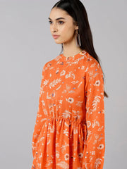 Women Orange Floral Printed Dress