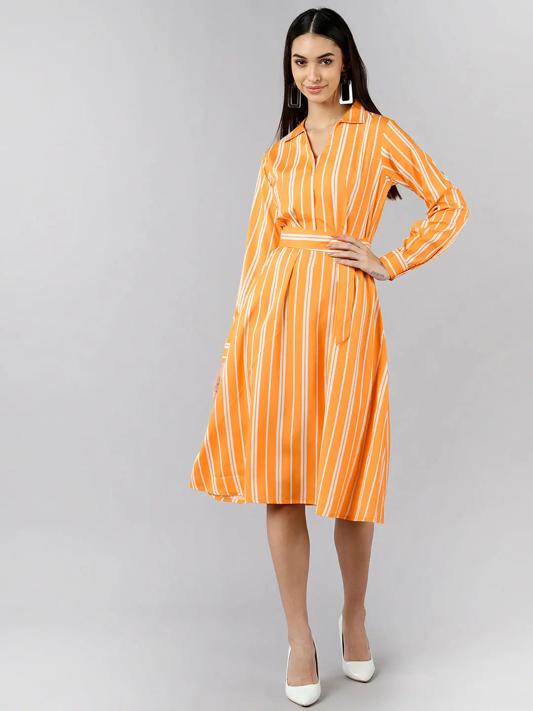 Yellow Striped Dress - Shop Indian Dresses Online at DesiQlo Yellow / L Yellow Striped Dress - Shop Indian Dresses Online at DesiQlo Yellow / L
