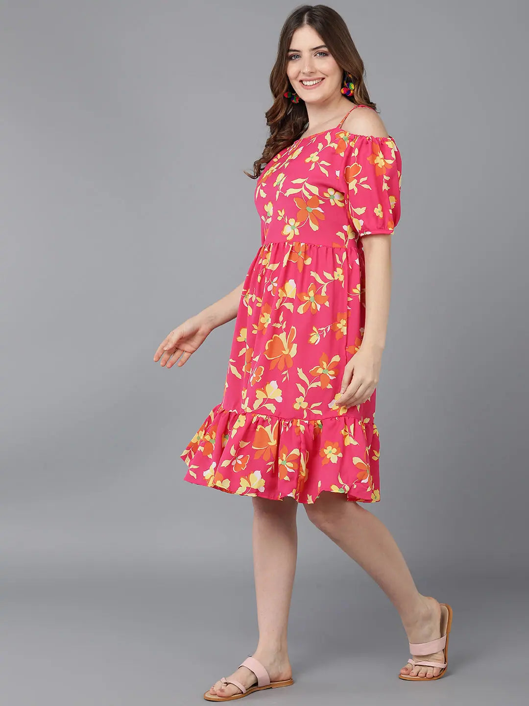 Floral Off Shoulder Dress - Indian Dresses Online