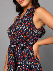 Women Navy Blue Cotton Dress 2