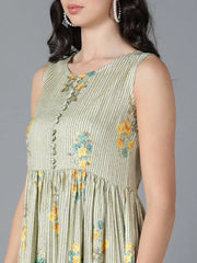 Women White Cotton Striped Dresses