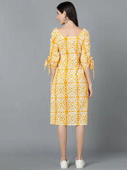 Women Yellow Cotton Dyed Dresses