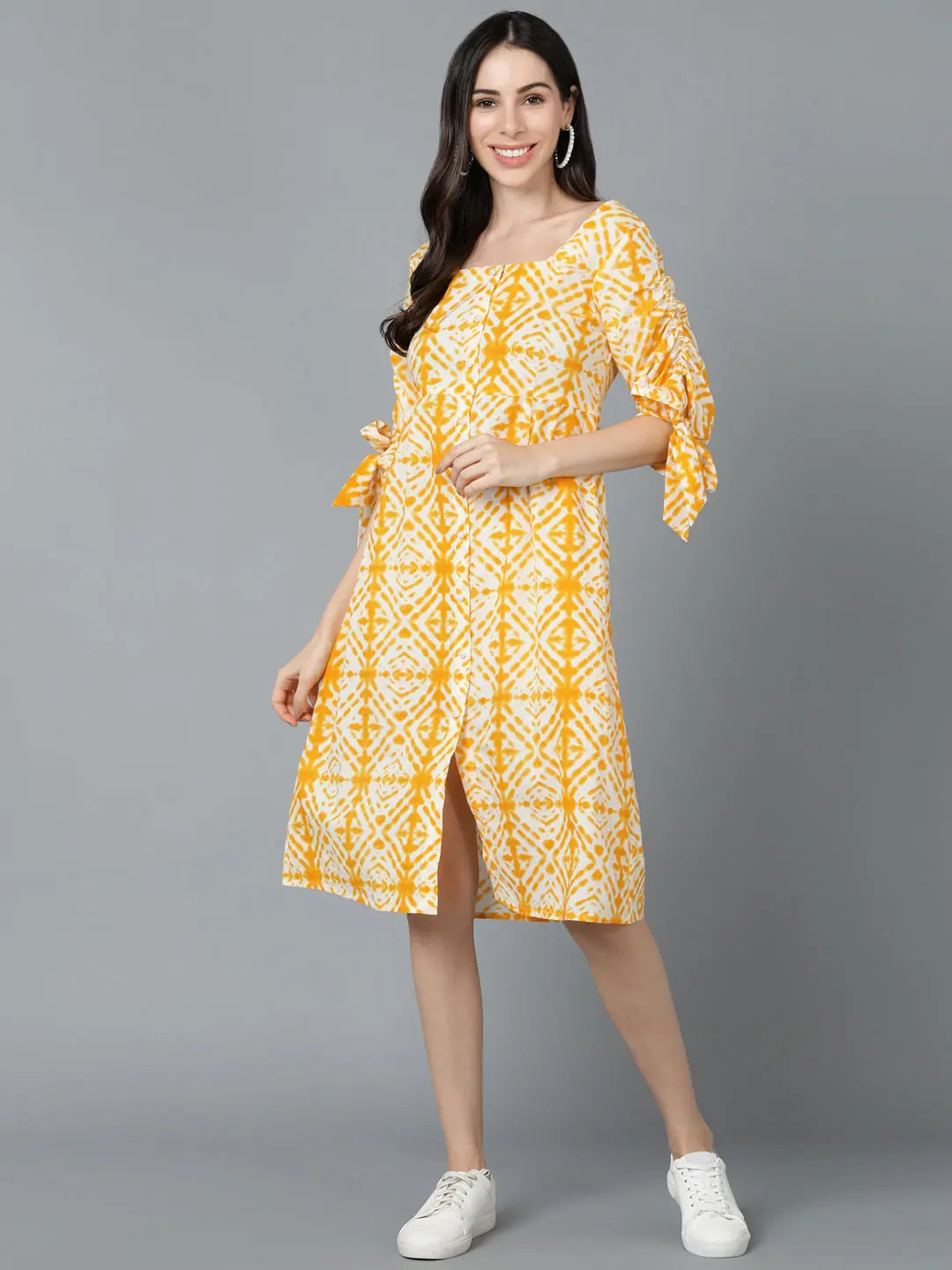 Yellow Cotton Tie-Dye Dress | Indian Cotton Dresses Online