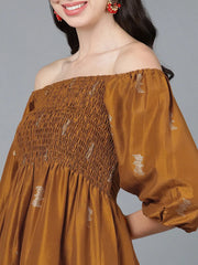 Women Mustard Poly Silk Embellished Dress