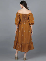 Women Mustard Poly Silk Embellished Dress