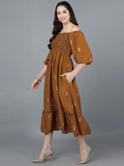 Women Mustard Poly Silk Embellished Dress