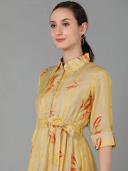 Women Yellow Polyester Striped Dresses
