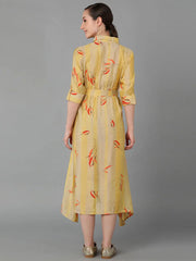 Women Yellow Polyester Striped Dresses