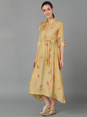 Women Yellow Polyester Striped Dresses