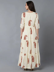Women Cream Cotton Solid Dresses