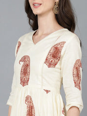 Women Cream Cotton Solid Dresses