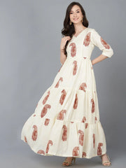 Women Cream Cotton Solid Dresses