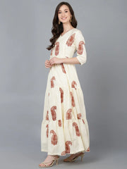 Women Cream Cotton Solid Dresses