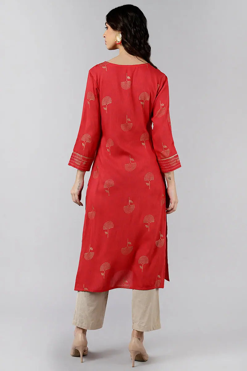 Red Cotton Embroidered Kurta for Women: Shop Indian Kurtis