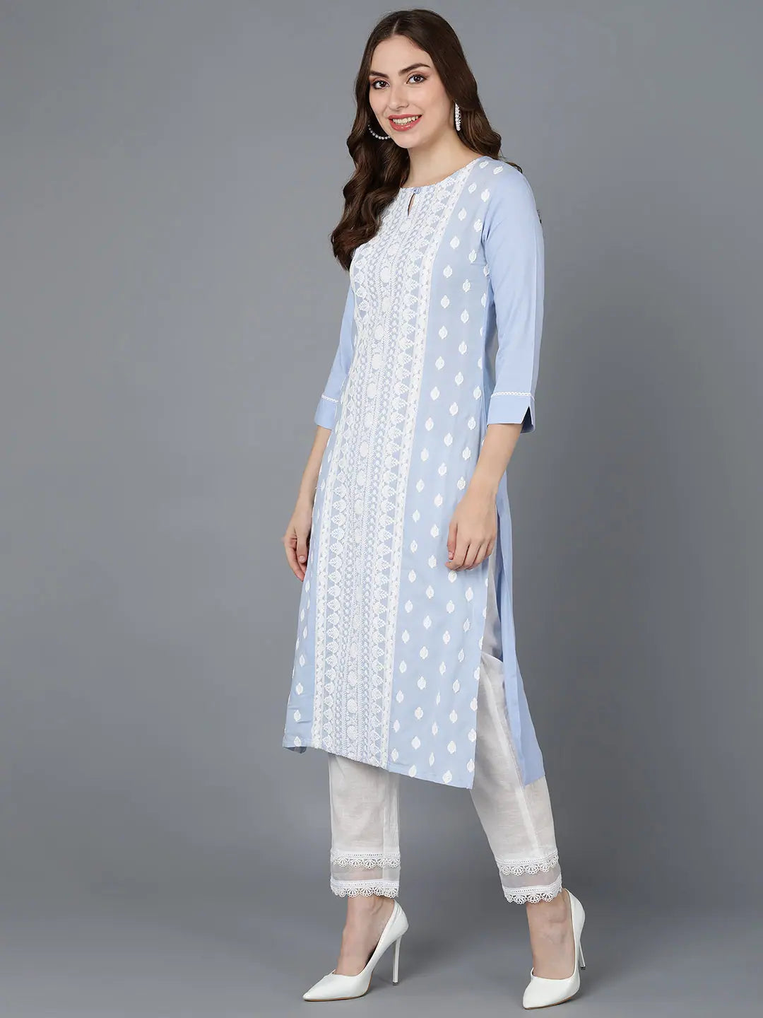 Elegant Blue Silk Embroidered Kurta | Indian Kurta for Women
