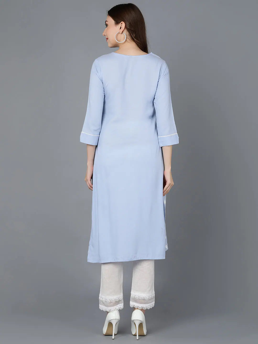 Elegant Blue Silk Embroidered Kurta | Indian Kurta for Women