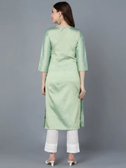 Women Sea Green Silk Embroidered Kurta