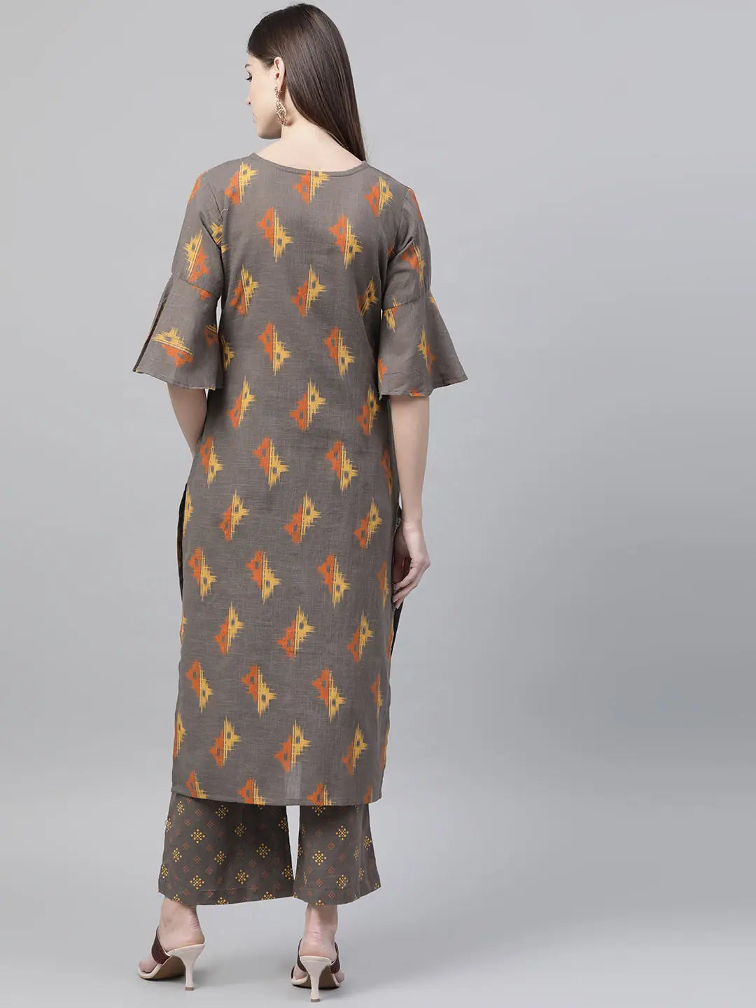 Dark Brown Printed Kurta Palazzo Set | Casual Indian Kurtis