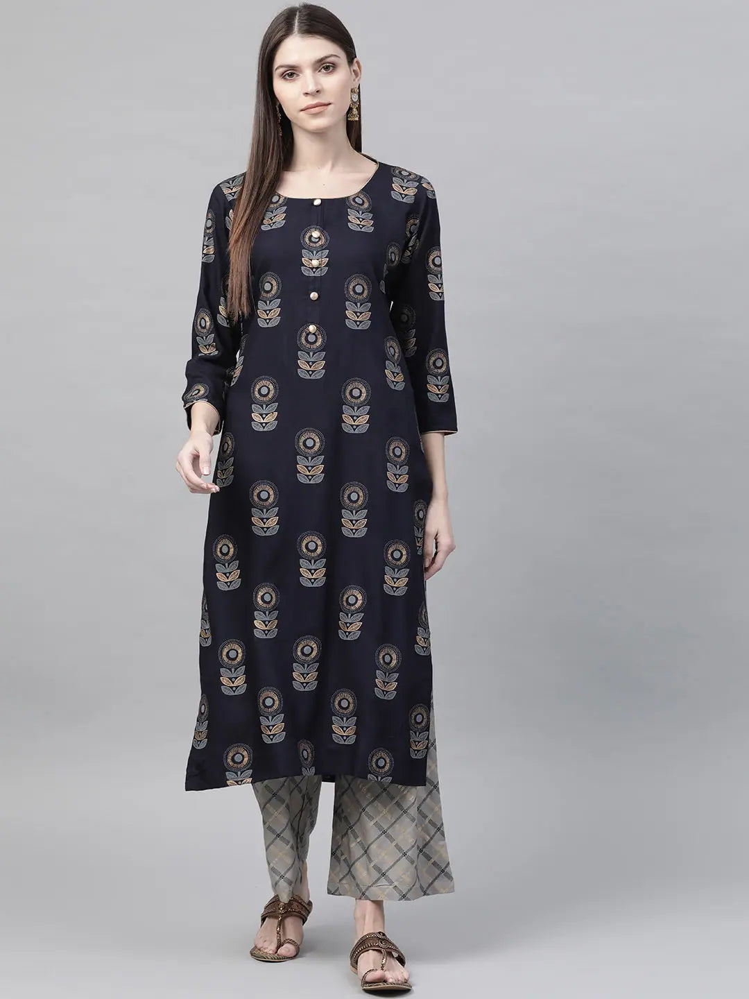 Navy Blue Printed Kurta and Palazzo Set | Women's Palazzo Sets