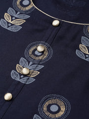 Women Regular Wear Cotton Fabric Printed Navy Blue Color Simple Kurta And Palazzo Set