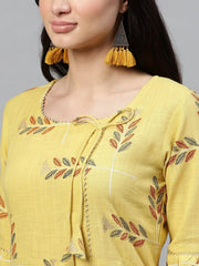 Women Regular Wear Cotton Fabric Printed Light Yellow Color Simple Kurta And Palazzo