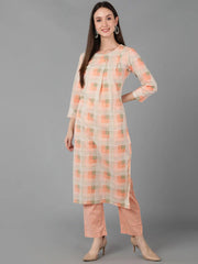 Women Peach Pure Cotton Printed Kurta Trousers