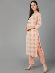 Women Peach Pure Cotton Printed Kurta Trousers