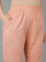 Women Peach Pure Cotton Printed Kurta Trousers
