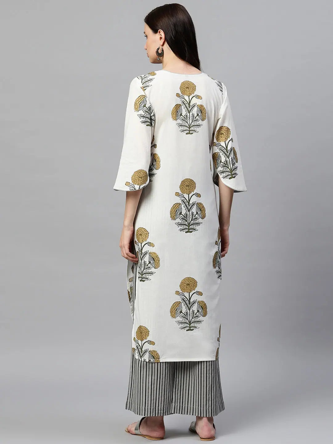 Off White Cotton Kurta Palazzo Set | Indian Kurta Ladies