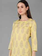 Women Yellow Pure Cotton Printed Kurta Palazzos 1
