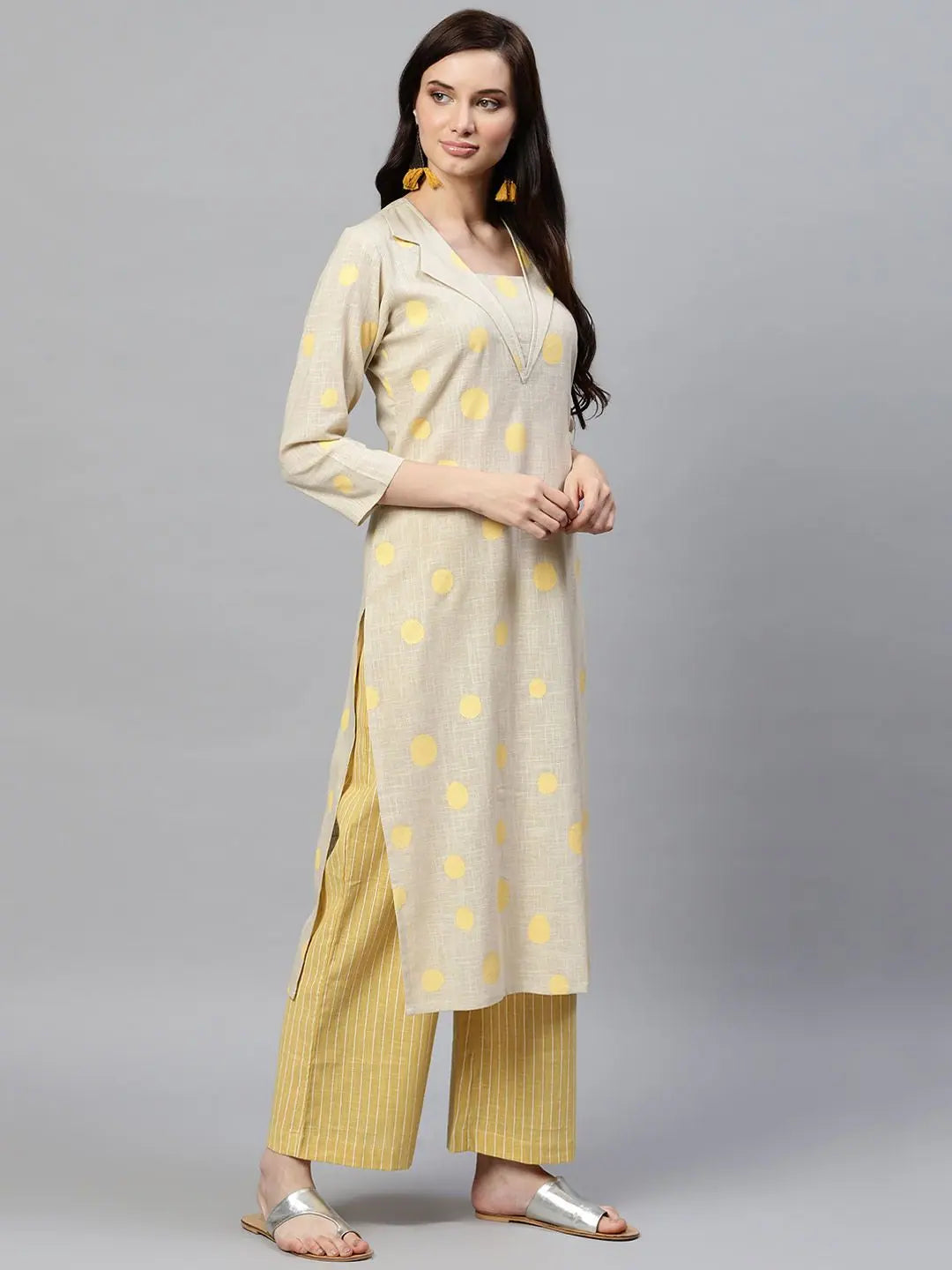 Dark Beige Geometric Kurta Palazzo Set | Women's Palazzo Sets