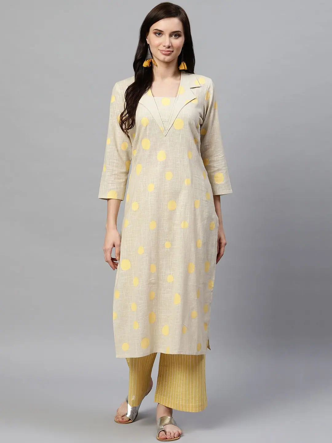 Dark Beige Geometric Kurta Palazzo Set | Women's Palazzo Sets