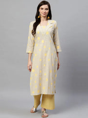 Women Casual Wear Cotton Fabric Dark Beige Color Printed Trendy Kurta And Palazzo Set