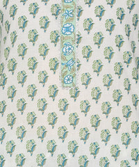 Women Off White And Green Color Cotton Fabric Printed Fancy Kurta And Palazzo Set