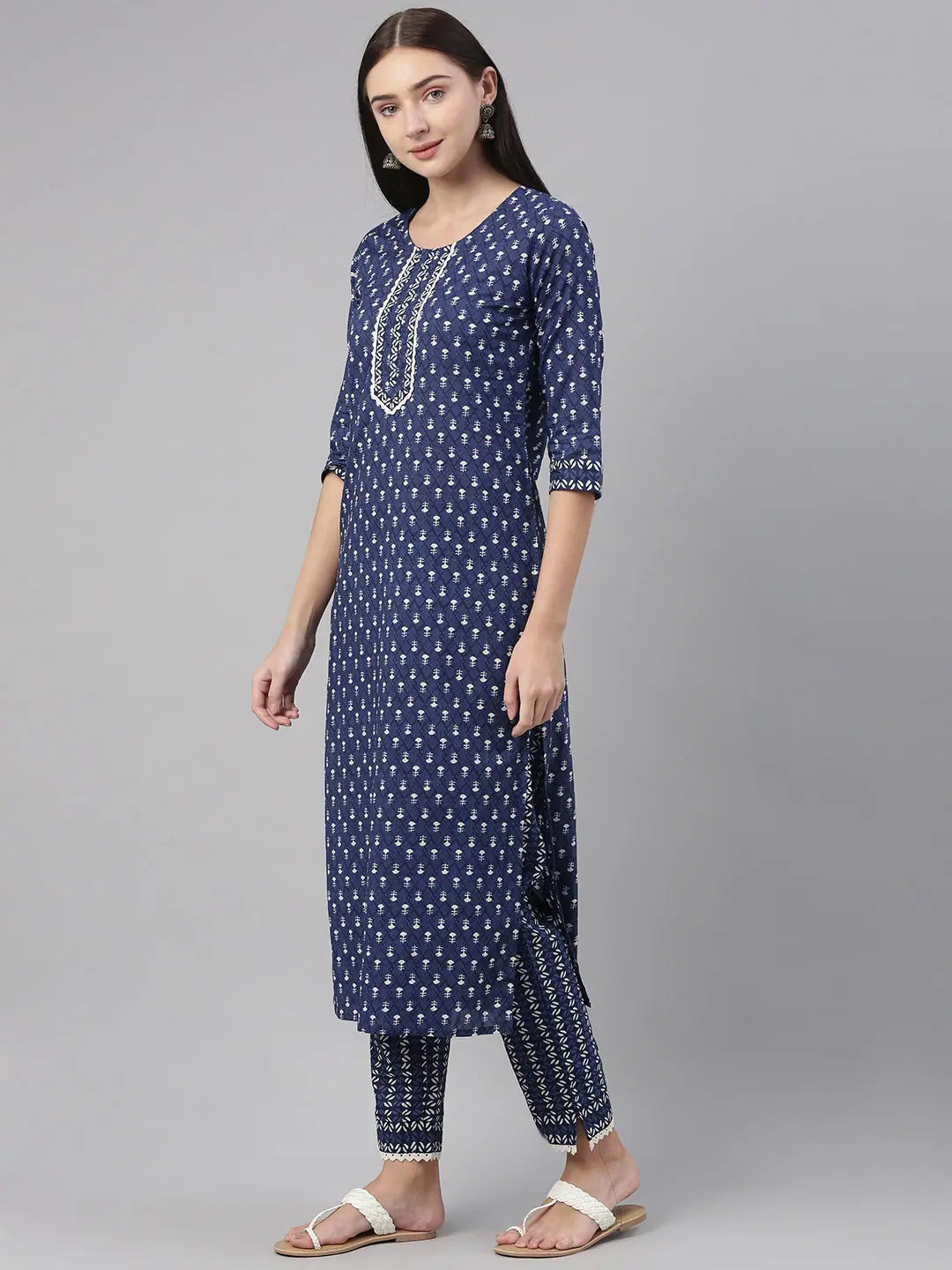 Blue Ethnic Print Kurta Pant Set | Stylish Indian Kurtas