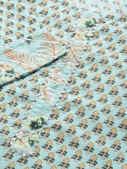 Women Cotton Blue Ethnic Motifs Printed Straight Kurta Trousers Set