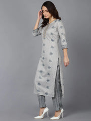 Women Grey Cotton Blend Kurta Trousers