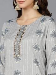Women Grey Cotton Blend Kurta Trousers