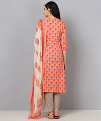 Women Pink And White Color Cotton Fabric Printed Fancy Kurta